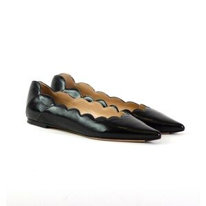 Chloé Scalloped Edge Black Leather Flats
